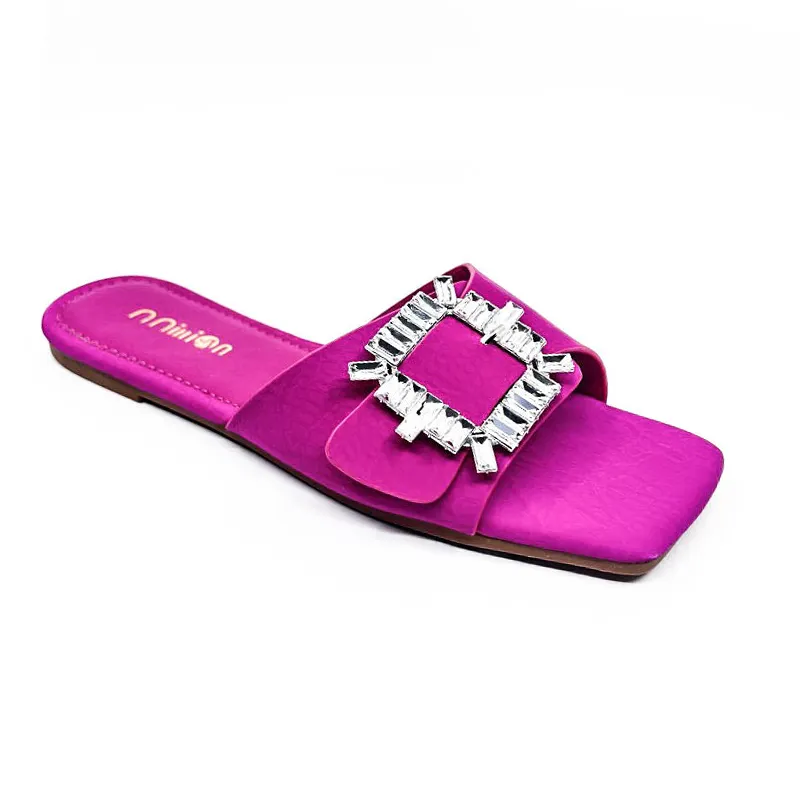 Damen Seiden-Stil Kunstleder Mode Trend Slide für Dame Sommer Outdoor Komfort Diamant Leder-Hausschuhe Schuhe