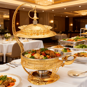 Scaldavivande di Lusso in Acciaio Inox Dorato a Combustibile, Capacità 8L per Hotel, Ristoranti, Matrimoni e Banchetti - Product Image 2