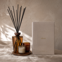 Ensemble diffuseur de parfum et bougie en verre ambré Aikun, petite série, réponse rapide, avec parfum personnalisé et logo en feuille métallisée sur mesure pour les vendeurs en ligne