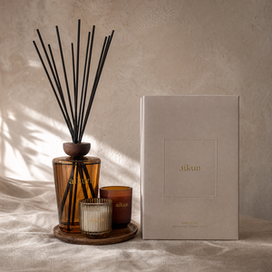 Aikun Small Batch Fast Response Amber Glass <b>Reed</b> <b>Diffuser</b> Candle Set with Tailored Scent Custom Foil Logo for Online Sellers - Product Image 1
