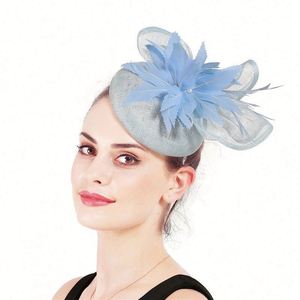 Sombrero de Mujer de Cuatro Capas de Alta Gama, Estilo Europeo Americano, Tocado de Plumas para Novia, Sombrero de Gasa para Iglesia - Product Image 3