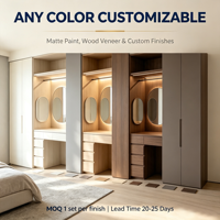 Ensemble de dressing moderne sur mesure avec miroir LED, dressing intégré avec table de maquillage éclairée, armoire de rangement modulaire pour usage hôtelier