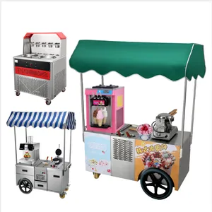 Snack cạo-Ice-Cart Ý bán hàng tự động sử dụng điện thoại di động Gelato cạo Ice Cream đứng Bingsu Máy đẩy giỏ hàng cho với bánh xe bán