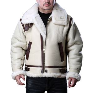 Giacca da Pilota Bomber B3 da <span class=keywords><strong>Uomo</strong></span> Personalizzata di Grande Successo in Vera Pelle di Montone Shearling con Pelliccia Stile Aviatore RAF Bianca Cappotto <span class=keywords><strong>Bianco</strong></span> - Product Image 4