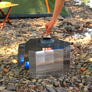 Parabrisas Portátil para Estufa de Camping Alccs, 12 Piezas, Aleación de Aluminio, Plegable, Resistente al Viento, Placa Concentradora de Calor para Uso en Exteriores - Product Image 1