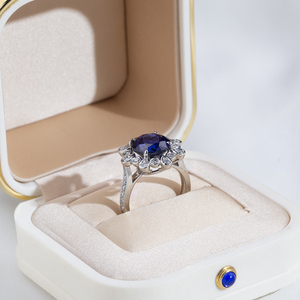 Anillo de Moda Messi Jewelry MSR-1905 PT950 con Zafiro Redondo, Anillo con Gema Azul - Product Image 2