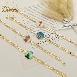 Bracelet religieux <span class=keywords><strong>Divino</strong></span> Nino Jésus Saint Jude Vierge Marie, bracelet en alliage plaqué or 14 carats, bracelet Figaro de haute qualité - Product Image 2