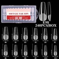 240 faux ongles en gel souple, semi-mat, transparents, à couverture complète, longs, styles cercueil et carrés, pour extension d'ongles, manucure en salon