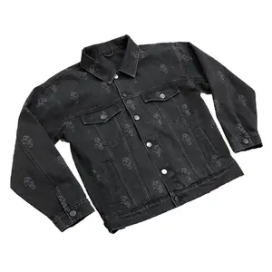 Edge Denim Free Design Knoop Overall Bedrukt Spijkerjack Custom Jeans Heren Zwarte Jas