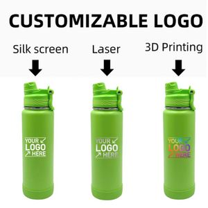 Custom logo 1L Leak-Proof Stainless Steel Sport Travel School 32oz 1000ml Insulated Water Bottle with 2-in-1 Straw and Spout Lid - Product Image 6