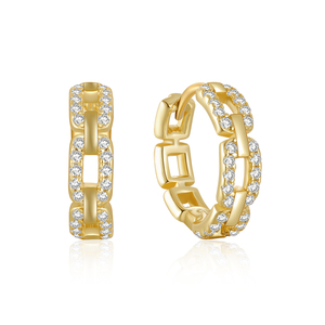 ต่างหูห่วงฮิปฮอป CANNER Mosaic Diamond Wave เงินแท้ S925 ชุบทอง 18K ดีไซน์โซ่เก๋ๆ สำหรับผู้หญิงเท่ๆ - Product Image 1
