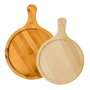Solid Wood Pizza <b>Tray</b> With Handle Round Serving Plate For Bread Sushi Cheese Western Food Kitchen Use - Product Image 4