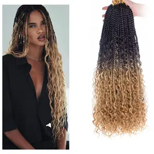 24 Inch Boho Box Braids Crochet Hair Curly Ends Goddess for Black Women Bohemian Hippie Braids Boho Braids