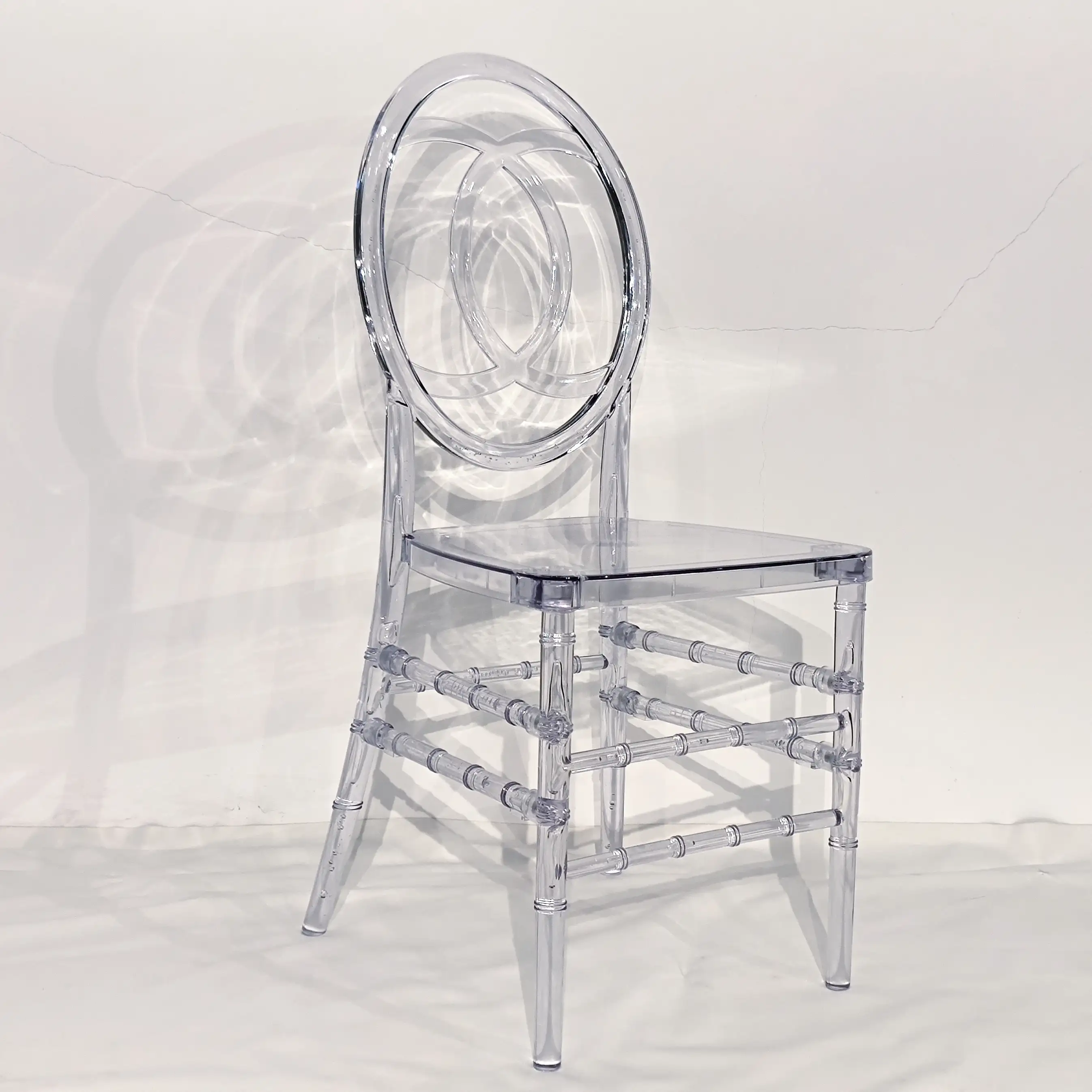 Cadeiras de policarbonato de plástico transparente, cadeiras para casamento em resina francesa de policarbonato e plástico transparente