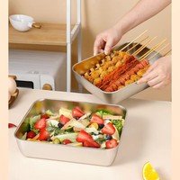 Plateau de préparation alimentaire carré épaissi en acier inoxydable avec couvercle, idéal pour pique-nique, barbecue, portionnement, conservation d'échantillons et accompagnement de plats chauds