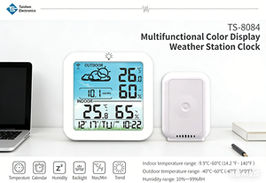 ساعة محطة الطقس بشاشة ملونة مع مقياس حرارة داخلي وخارجي ومقياس رطوبة وبارومتر وتقويم رقمي وساعة منبه - Product Image 3