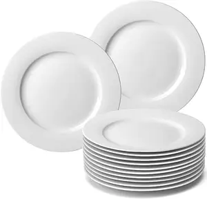 Custom White Ceramic Dinner Flat Plates Fine Bone China For Home Hotel Wedding Or Restaurant Custom Round Design