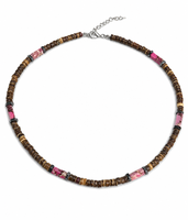 Collier ras du cou en pierre naturelle et coquille de noix de coco, perles et disques en bois, style bohème, avec rallonge pour femme