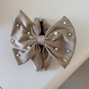 Fashion Elegant Plastic Satin <b>Bow</b> with Pearl Hair Claw Clips 10cm Unisex for Daily Use High-quality Hair Accessories - Product Image 6