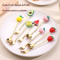 Ensemble de cuillères à fruits en acier inoxydable, design créatif et mignon, motifs de dessins animés (pastèque, fraise), pour desserts, avec boîte cadeau