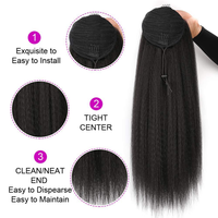 Queue de cheval longue et droite Yaki avec cordon de serrage, en fibre synthétique haute température, naturelle, crépue et épaisse, à trame unique, pour femmes noires, usage quotidien