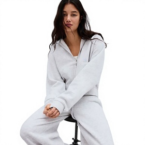 Sweat-shirt à capuche surdimensionné pour femme, couleur unie, manches longues, fermeture éclair, mélange de coton polaire, vêtements d'automne - Product Image 1
