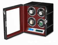 Remontoir de montre mécanique automatique noir en microfibre OEM ODM avec moteur muet intérieur rouge Écran tactile LCD en forme de rectangle