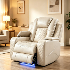 Fauteuil inclinable de luxe traditionnel en cuir noir pour <span class=keywords><strong>cinéma</strong></span> maison, avec éclairage LED, porte-gobelet et rangement, à coutures diamantées - Product Image 5