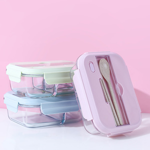 Microwave oven glass lunch box office worker student heating thermal insulation kids lunch box fresh-keeping glass bowl set