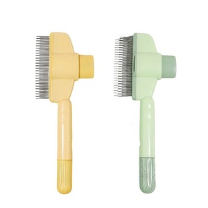 Peine de agujas para gatos y perros con un botón para eliminar el pelo y desenredar, herramienta de aseo para mascotas, verde y amarillo - Product Image 1