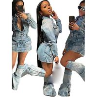 Nouveau unique été et hiver sexy discothèque street wear 2 pièces ensemble jambières mini robe en jean costumes femmes
