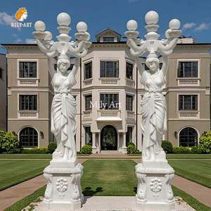 Statue de lampe de dame en marbre blanc sculptée à <span class=keywords><strong>la</strong></span> main de taille réelle pour <span class=keywords><strong>la</strong></span> décoration extérieure de villa de manoir - Product Image 4