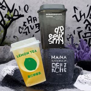 Custom LogoCHUANGMEI Transparent Gray Black Square PP Single Wall Cold <b>Drink</b> <b>Cups</b> 650ml for Coffee & Beverage - Product Image 2