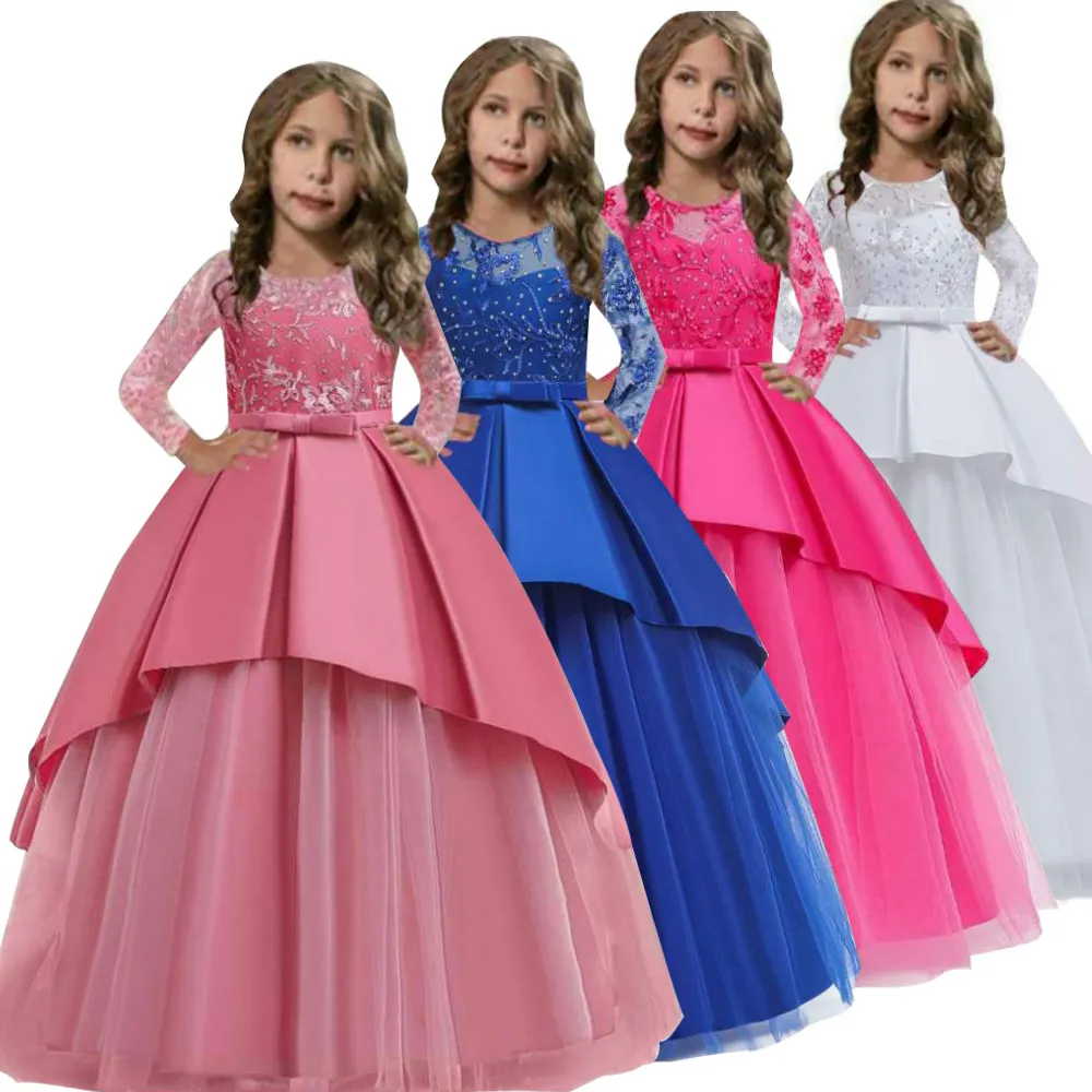 Vestidos para meninas, vestidos bonitos de rainha, para crianças, com laço bordado, vestidos de princesa para festas de aniversário, 13 anos