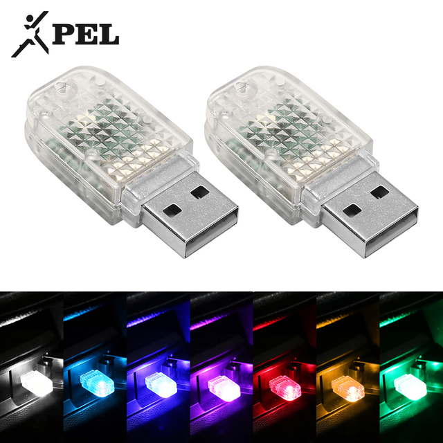 PEL Car Accessories Led Car Atmosphere Light Mini USB LED Car Interior Colorful Rock Ambient Lamp