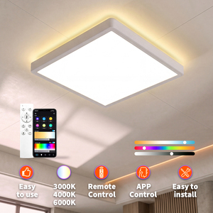 Ultra-thin Backlit RGB Design Square <b>LED</b> <b>Ceiling</b> <b>Light</b> 3CCT Dimmable with Remote Control <b>Modern</b> Flush Mount Lamp for Living Room - Product Image 2