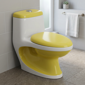 WC monobloc en céramique colorée blanc et orange, modèle économique, en promotion - Product Image 5