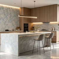 Dalle de quartz de luxe bleu-vert veiné or, grande taille pour îlot de cuisine, comptoir et panneau mural décoratif