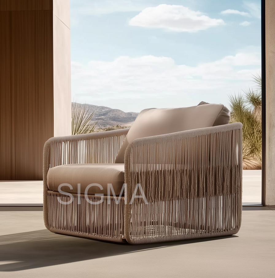 Wholesale Patio Villa Hotel Dinner Room Armchair Villa Courtyard Solid Teak And Rope Chair