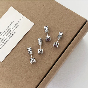 S925 Sterling <b>Silver</b> <b>Stud</b> Earrings Purple Zirconia Geometric Design Everyday Wear Women Fine Jewelry - Product Image 4