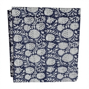 Handmade Cotton Kantha <b>Quilt</b> Navy Blue Floral Print Classic <b>Throw</b> Blanket Home Decor All Season Use - Product Image 1