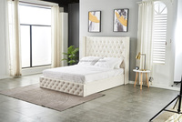 Fabrikpreis Schlafzimmer-Möbelset Luxuriöses Design Knopfgeheftetes Kingsize-Bett aus weißem Leder mit Gaslift-Stauraum für das Schlafzimmer