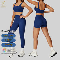 Set Olahraga Wanita Plus Size, Baju Olahraga Pendek & Panjang, Bra Olahraga, Leggings, 5 Pcs, Bahan Bernapas
