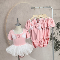 Nouveau justaucorps de danse et de ballet rose tendance pour filles avec nœud et manches bouffantes – Collection 2025 – Meilleures ventes