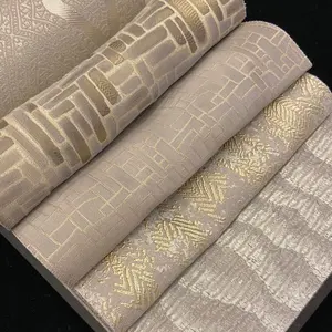 Luxury Beige Yarn Dyed Jacquard Curtain Fabric Cloth With Golden For The Living Room Bedroom