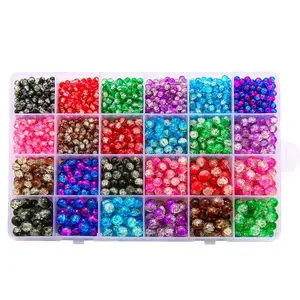 24 colors grids box 4/6/8mm Multicolor Crackle Glass Beads