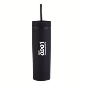 Gobelets fins mats personnalisés avec couvercles et pailles - Gobelets en acrylique plastique double paroi de 16 oz pour café glacé et smoothies - Product Image 1