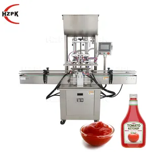 HZPK Preço Auto Dois Bicos Paste Filler Máquina De Enchimento Pasta De Garrafa Pistão Filler Fabricação De Plástico Food Shop Vidro