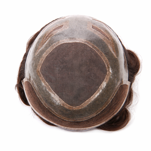 Prothèse capillaire pour hommes 100% cheveux naturels, postiche <span class=keywords><strong>ondulé</strong></span> brun respirant avec dentelle frontale - Product Image 3