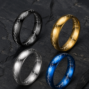 Bague gravée en écriture elfique, inspirée du <span class=keywords><strong>Seigneur</strong></span> <span class=keywords><strong>des</strong></span> <span class=keywords><strong>Anneaux</strong></span>, or, argent, bleu, noir, bijoux fantastiques, cadeau - Product Image 5
